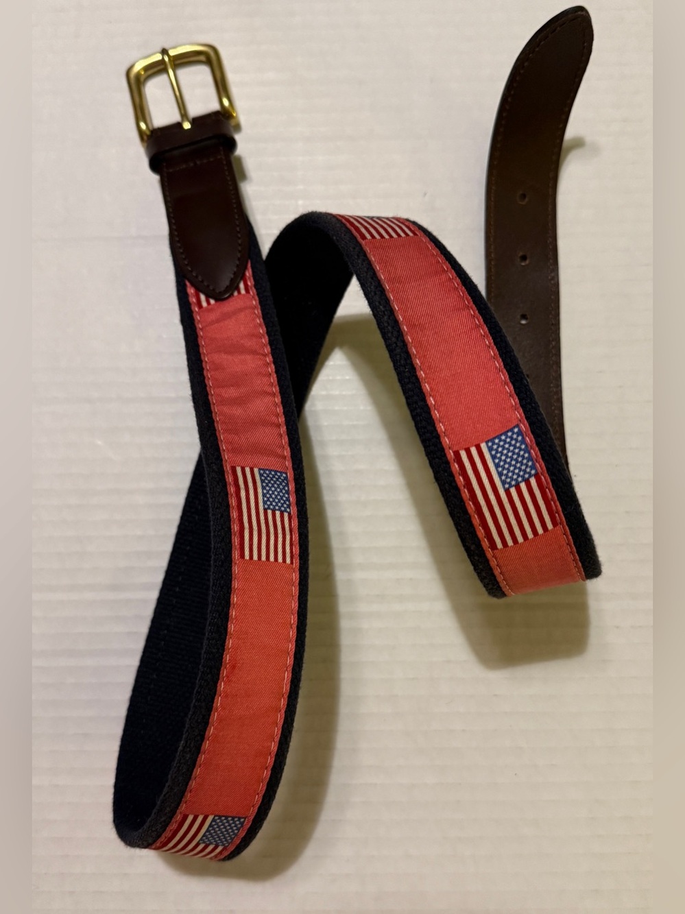 Vineyard Vines Men's American Flag Canvas Club Belt Size 38 Preppy Red Navy